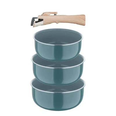 Afbeelding van Bergner CLICK&amp;COOK 4 delige pannenset van gerecycled geperst aluminium met afneembare handgreep PPG Fusion coating groen geschikt voor inductie