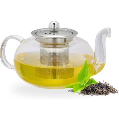 Afbeelding van Relaxdays theepot met filter glazen theekan 800 ml theemaker losse thee theebereider