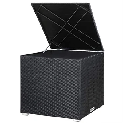 Afbeelding van Casaria Polyrattan Kussenbox 318 L met Deksel 75x75x70cm Zwart