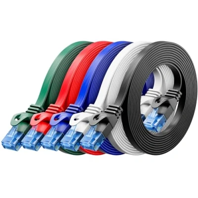Afbeelding van deleyCON 5x 2m CAT6 Flat Netwerkkabel 1000 Mbit Gigabit LAN Cat 6 RJ45 Ethernet Patch Kabel Dunne Leggen Plat voor Internet Switch Router Modem Patchpanel Kleurrijke