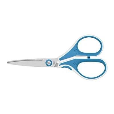 Afbeelding van Wedo 9755010 roestvrij stalen schaar Cut it (13 cm geborsteld, speciaal geslepen ergonomische softtouch handgrepen) lichtblauw/wit