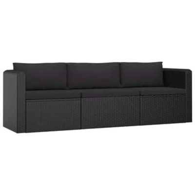 Afbeelding van VIDAXL 3 delige Loungeset met kussens poly rattan zwart