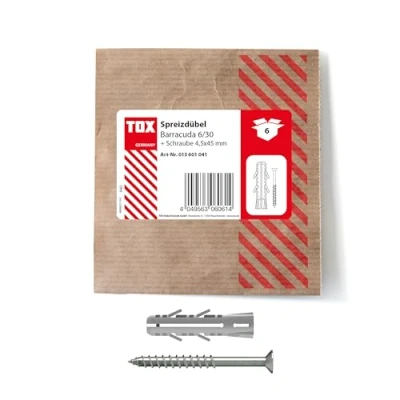 Afbeelding van TOX Barracuda expansieplug 6x30 mm + schroef, plug met zeer hoge hechtingswaarden voor massieve baksteen en beton, 6 stuks in hersluitbare milieuvriendelijke papieren verpakking, 013601041