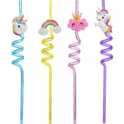 Afbeelding van Herbruikbare Rietjes Unicorn Set van 4 Stuks Siliconen Decoratie