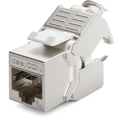 Afbeelding van deleyCON 1x CAT6a Keystone Jackmodule Patchkabel Netwerkkabel Verbinder STP Afscherming RJ45 Bus Netwerkdoos Patchpanel Keystonemount Uitbreiding