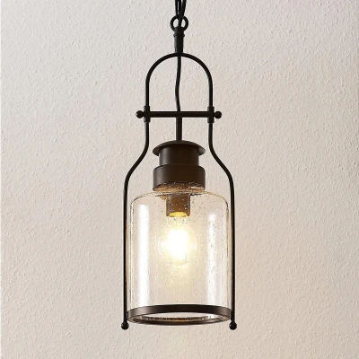 Afbeelding van Lindby hanglamp 1licht metaal, glas H: 21 cm E27 zwart mat, helder