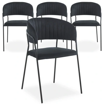 Afbeelding van Set van 4 zwart metalen en fluwelen Tabata stoelen Menzzo