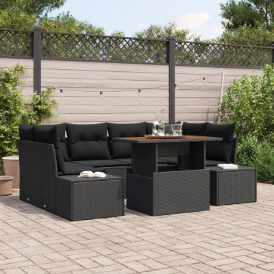 Afbeelding van vidaXL Tuin Sofa Set van 7 Zwart Poly Rattan delige Buiten Eetset