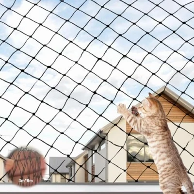 Afbeelding van Aicharynic Kattennet voor balkon, 3 x 8 m, kattenbeschermingsnet, balkonnet katten, 2,5 cm, maaswijdte, kattennet, zonder boren, raam, geschikt balkons, trappen,