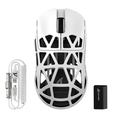 Afbeelding van ATTACK SHARK R2PRO Superlight PixArt PAW3950 Gaming muis van magnesiumlegering, 42000DPI, draadloze 8000 Hz polling rate G502, 2,4G/BT/bekabeld, met spiraalkabel, PC/Mac, wit