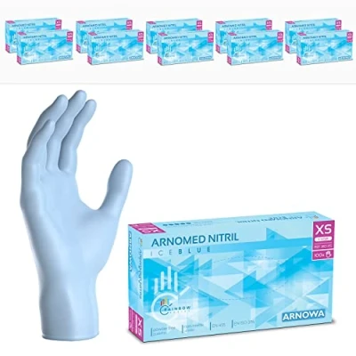 Afbeelding van ARNOMED wegwerphandschoenen lichtblauw, nitril handschoenen XS, met 1000 stuks, poedervrij. Latexvrije rubber handschoenen, verkrijgbaar in S, M, L &amp; XL