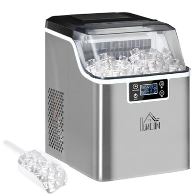Afbeelding van HOMCOM ijsblokjesmachine 20 kg/24u 2.3 l met 3.2 waterreservoir display RVS zilver 25,2 x 36 37,1 cm