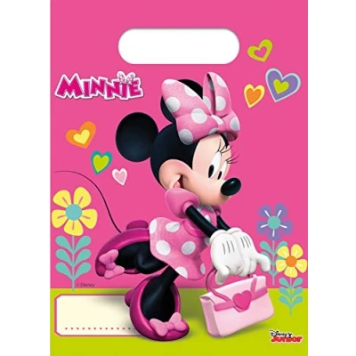 Afbeelding van Feestzakje Minnie Mouse lime roze 6 stuks