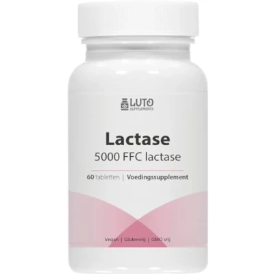 Afbeelding van Lactase 5.000 60 tabletten Hoog gedoseerd met FCC eenheden Voor lactose intolerantie + melk Zonder ongewenste toevoegingen Veganistisch Luto Supplements