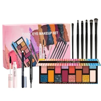 Afbeelding van Professionele make up oogschaduwpalet, oogschaduw palet, cosmetica, veganistisch oogpalet, smokey eyes, glitter, geperst poeder, oogschaduw, nudetinten met spiegel, 16