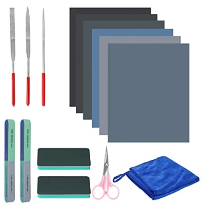 Afbeelding van Belle Vous Epoxy Resin Giet Polijst Gereedschap Set (15 Stuks) Starter Benodigdheden, Inclusief Vijl Blokken en Gereedschap, Schuurpapier, Doek Schaar Voor Sieraden Maken