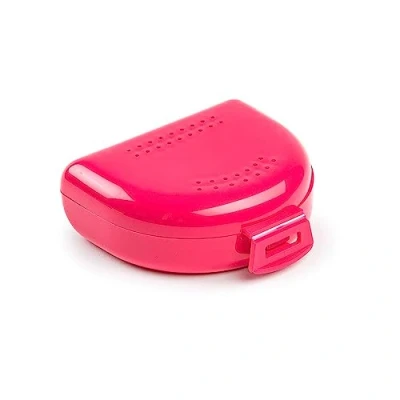 Afbeelding van Opbergdoos voor beugels, bijten en kunstgebitten, ademend, met ventilatiegaten, draagbaar, duurzaam gemakkelijk te reinigen, 75 x 60 25 mm, tandenbeethouder van kunststof, magenta