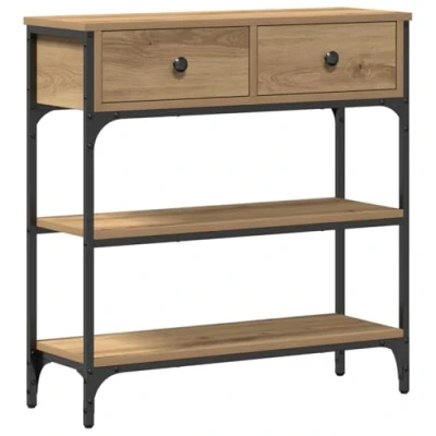 Afbeelding van vidaXL Rustieke Massief Eikenhouten Bijzettafel Met 2 Lades Duurzaam Hout En Staal Perfect Voor Woonkamer Presentatie Binnen Functionele Meubels Decoratief Zij Stijlvolle Plantenstandaard Interieur