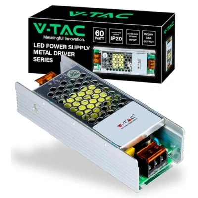 Afbeelding van V TAC Voeding voor professionele ledstrips, 60 W, 24 V, 2,5 A, met 1 uitgang, metalen transformator elektronische apparaten, camera&#039;s, beeldschermen, ultradunne, ingang AC 100 240