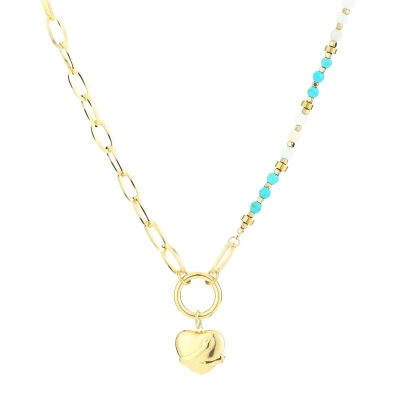 Afbeelding van Michelle Bijou Stainless steel ketting met turquoise kralen gouden hart