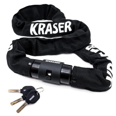 Afbeelding van KRASER KR620 Stalen Kettingslot met Waterdichte Dop, Fietsslot Sleutel 360 graden rotatieketting, Ketting 6mm, 100cm,Universeel,Zwart