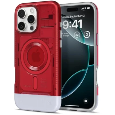 Afbeelding van Spigen Classic C1 MagFit Case voor iPhone 16 Pro (2024), Compatibel met MagSafe accessories hoesje Ruby
