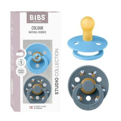 Afbeelding van BIBS Colour Studio Fopspeen, set van 2, BPA vrij, ronde stofzuiger, natuurlijk rubber, gemaakt in Denemarken, maat 1 (0 6 maanden), Breeze/Petrol