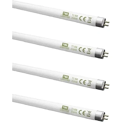 Afbeelding van TBE Lighting TL buizen T5 8 W 288 mm CFL lampen G5 fitting met 2 pinnen zeer efficiënte lampen, koudwit, 4000 K, glas, 4 pack,