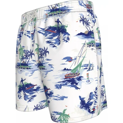 Afbeelding van Tommy Hilfiger Medium Drawstring swimshort heren zwembroek wit met print