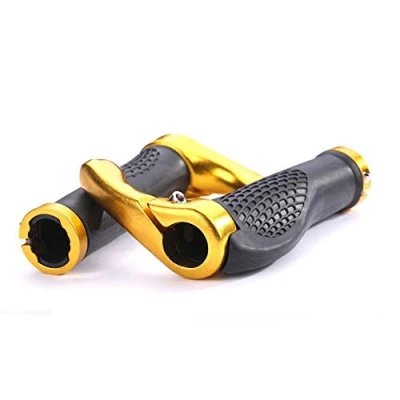 Afbeelding van VOANZO Fietsstuurgrepen, ergonomisch ontwerp Rubber MTB Mountainbike stuurgrepen met stangkoppen, comfortabele beschermer (zwart + goud)