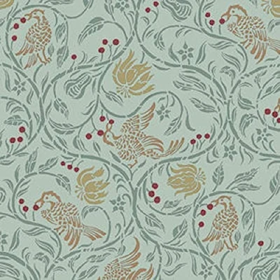 Afbeelding van Melody Jane Poppenhuis Vogels &amp; Bessen Groen Miniatuur Print Behang 1:12 Schaal