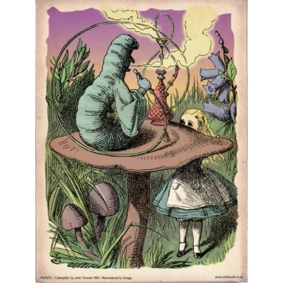 Afbeelding van onthewall Alice in Wonderland The Caterpillar Vintage Art Print Poster 40x30cm (PDP 074) Wit 30 x 40 cm