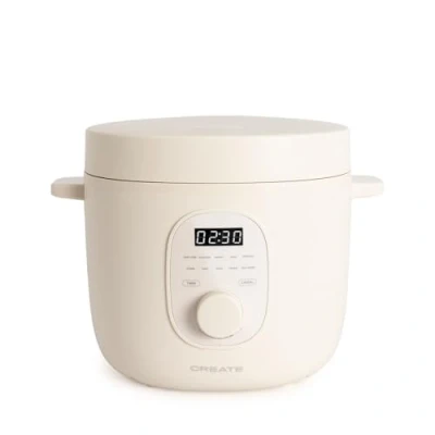 Afbeelding van CREATE Rice Cooker Elektrische rijstkoker, multifunctioneel, 3 l, gebroken wit, programmeerbaar tot 24 uur, met stoommand, voor cake, stoofschotels of soepen, warmhoudfunctie, 600 W