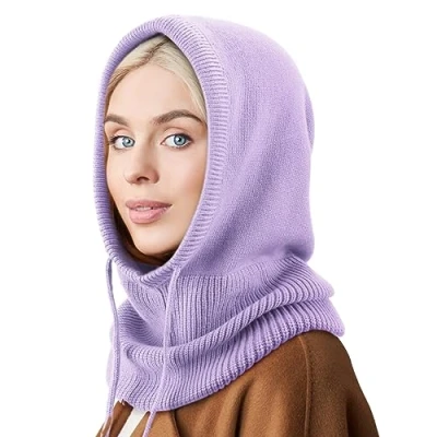 Afbeelding van DRESHOW Winterhoeden voor Vrouwen Balaclava Gebreide Beanie Schedelmuts met Koord Warmee Sjaalmuts Petuchon