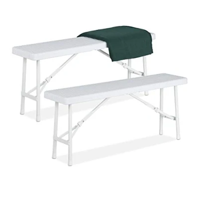 Afbeelding van Relaxdays bierbank set van 2 wit tuinbank vouwbaar kunststof ingeklapt 4x100 cm