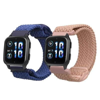 Afbeelding van kwmobile horlogebandje compatibel met Garmin Venu Sq 2 Music/Sq polsband 2x nylon bandje voor activity tracker In donkerblauw/oudroze.