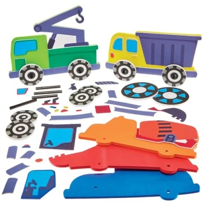 Afbeelding van Baker Ross FN072 Bouwvoertuigen duwpakketten Set van 5, Creatieve knutselsets voor kinderen om te maken