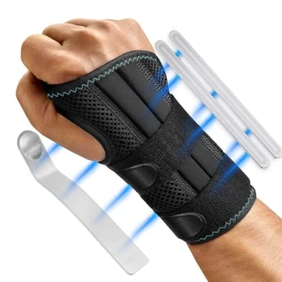 Afbeelding van Rechts polsbandage met 3 metalen rails, verstelbare en ademende orthopedische voor sport dagelijks gebruik, peesontsteking, artritis, verstuiking, (L/XL)