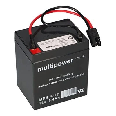 Afbeelding van WSB Battery Multipower loodaccu AGM 12 V 5,4 Ah met stekker voor grasmaaiers compatibel Sabo 43 Vario E Toro Briggs Stratton, 4,5 Ah, 5