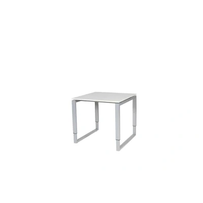 Afbeelding van Domino Plus bureau, hoogte instelbaar (62 85cm) met 80x80cm &#039;zwevend&#039; licht grijs 25mm blad en aluminium (RAL9006) O poot frame