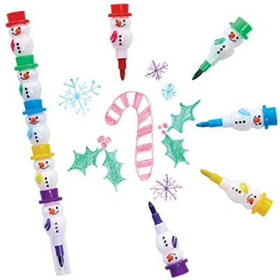 Afbeelding van Baker Ross FX441 Sneeuwpop Stapel Krijtjes Pak van 6, Kerstfeestzakjesvullers voor kinderen, kleurpotloden stapelkrijtjes