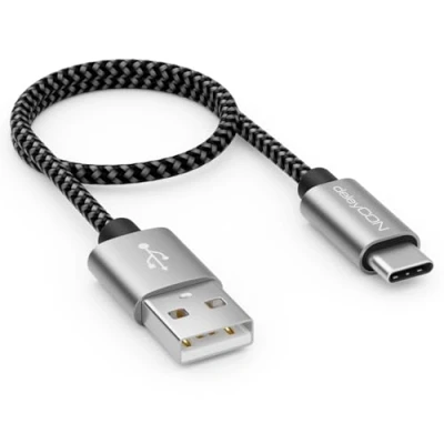 Afbeelding van deleyCON 0,30 m nylon USB C kabel, korte oplaadkabel, datakabel, type C, metalen stekker, opladen en synchroniseren van mobiele telefoon smartphone