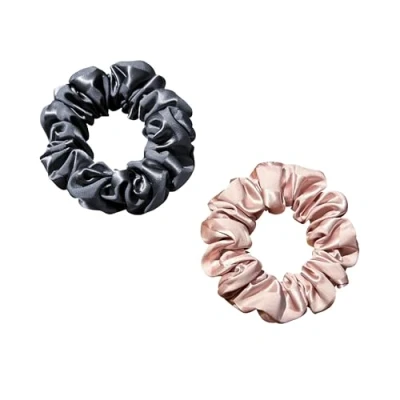 Afbeelding van townssilk Zijden haarbanden haar Bobbles scrunchies band 100% Pure Moerbei Zijde 22 Momme Haarvriendelijke Luxe Elastische Gestreepte 2st donkergrijs en Roze