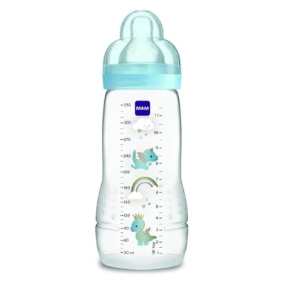 Afbeelding van Mam Easy Active fles met zuignap maat 3 (fast flow), 4+ maanden, 330 ml, willekeurige kleur (lichtblauw of transparant)