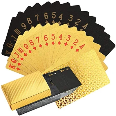Afbeelding van KAHEIGN 2 Dek van Speelkaarten, 24K Folie Waterdichte Poker Kaarten Diamant Speelkaarten Professionele Klassieke Magic Tricks Tool voor Spelers Familie Party Game (Goud + Zwart)