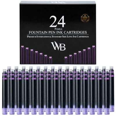 Afbeelding van Wordsworth &amp; Black 24 stuks vulpen inktvullingen paarse inktpatronen, internationale standaardmaat, lengte ca. 3,8 cm, basisdiameter 0,6 cm wegwerpartikelen en algemeen