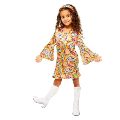 Afbeelding van Amscan Kinderkostuum Rainbow Hippie Meisjes Maat 6 8 Jaar