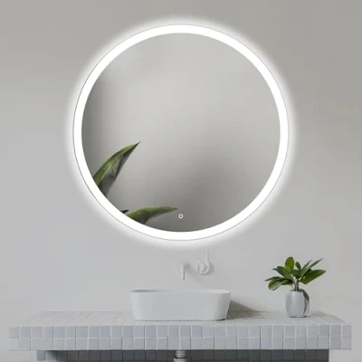 Afbeelding van Venti 80 cm Ronde Badkamerspiegel met LED Verlichting, Aanraakschakelaar, Circulaire spiegel natuurlijk witte voorgrond verlichting.