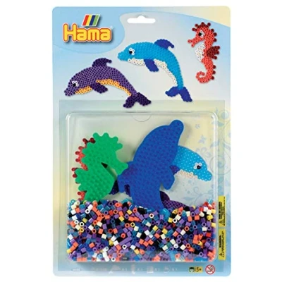 Afbeelding van Hama Parels 4058 geschenkset zee met ca. 1.100 kleurrijke midi strijkkralen diameter 5 mm, 2 stiftplaten, incl. strijkpapier, creatief knutselplezier voor groot en klein
