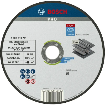 Afbeelding van Bosch Accessories Standard for Inox 2608619771 Doorslijpschijf recht 180 mm 1 stuk(s) RVS